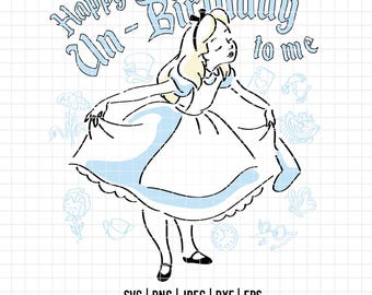 3206 - Alice in Wonderland's verjaardag SVG, EPS, PNG - Alice in Wonderland in haar jurk clipartvector. Disneyy Alice in Wonderland dtf