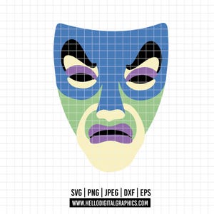 May include: A stylized mask design with a blue, green, and yellow color scheme. The mask features a grid pattern and is reminiscent of a theatrical or costume design. The bottom of the image includes file type information and a website address.