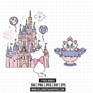 2378 - Marie en Disneyy magisch kasteelpakketbundel SVG, EPS, png-Disneey Marie dtf clipart-vector. Aristokatten zinnen dtf. Disney-kasteel dtf
