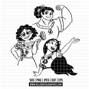 May include: Black and white line art of three women in various poses. One flexes a bicep, another holds a butterfly, and the third has her arm outstretched. The image includes file type icons and a website address.