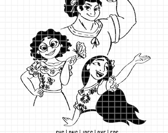 3166 - Encanto's Madrigal sisters silhouettes SVG, PNG, EPS - Encanto clipart. Isabella, Mirabel, Luisa Madrigal silhouettes dtf