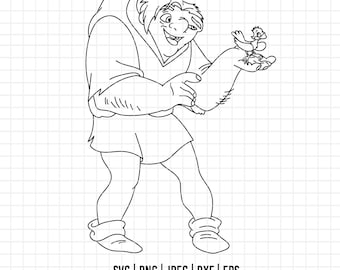 3942 - Quasimodo line art, The Hunchback of Notre Dame Svg, Png, Eps, Jpeg, Dxf. Disneyy The Hunchback of Notre Dame dtf.