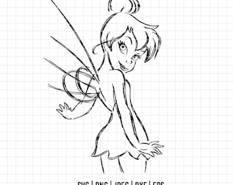2221 - Tinkerbell sketch SVG, EPS, PNG - Magic Tinkerbell outline clipart vector. Disneey Tinkerbell dtf. The magic of Tinkerbell line art