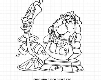 2838 - Cogsworth e Lumière, Belle e il migliore SVG, PNG, EPS - Vettore clipart Disney. Scene di Belle. La bella e i migliori personaggi dtf