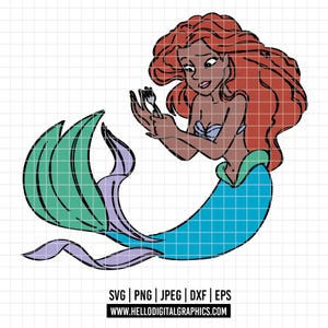 2438 - Princess Little mermaid African/american SVG, PNG, EPS - Disneyy Princess Ariel african clipart vector. Little mermaid dtf American.