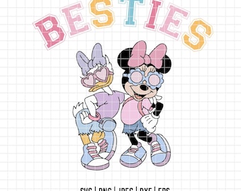 2465 - Besties Minniee und Daisy SVG, EPS, PNG - Disneyy Besties Minnie und Daisy Clipart Vektor. Disney Mädchen dtf. Minnie und Gänseblümchen dtf