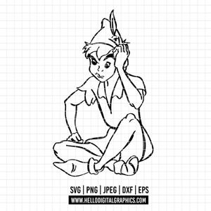 2694 - Peter Pan SVG, PNG,EPs- peter pan clipart vector. Peter Pan outline art Peter Pan dtf. Disneey dtf.  Disneey never grow up silhouette
