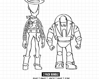 2839 - Buzz Lightyear and Sheriff Woody pack SVG, PNG, EPS-Toy Story characters line art/disney Buzz and Woody clipart vector. disneyy dtf