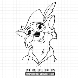 2258 - Robin Hood outline SVG, PNG, EPS - Disneey Robin Hood characters. Robin Hood iconic scenes line art dtf.