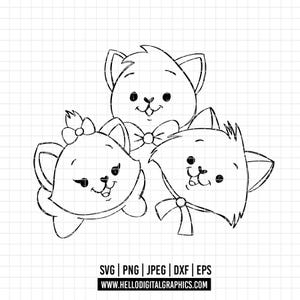 2137 - ディズニー風おしゃれキャット SVG、EPS、PNG - ディズニー風クリップアートベクター。マリー、トゥールーズ、ベルリオーズ。おしゃれキャットの冒険。