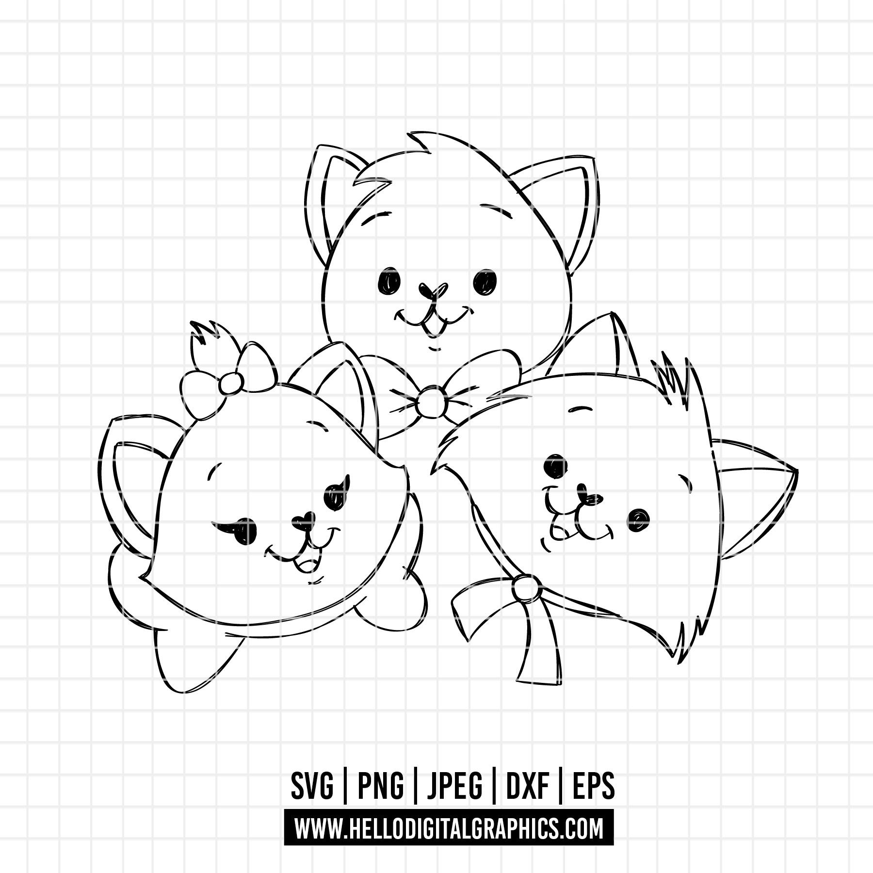 2137 - ディズニー風おしゃれキャット SVG、EPS、PNG - ディズニー風