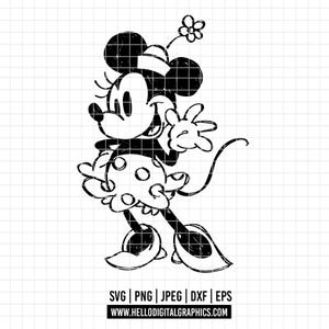 2409 - 幸せな気分のクラシックミニーマウス SVG、EPS、PNG - クラシックミニークリップアートベクター。人気のミニー。ミニーマウス dtf