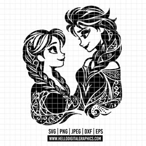 2857 - Princess Elsa and Anna SVG, PNG, EPS - Disneyy Princess Frozen sketch clipart vector. Frozen Lineart. Disney frozen shadows dtf