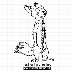 2846 - Nick Wilde, zootopia SVG, EPS, PNG - Nick Wilde, zootopia Clipart Vector. Disneey Nick Wilde, zootopia outline dtf