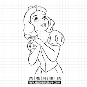 2298 - Princess snow white outline SVG, PNG, EPS - Disneyy Princess Snow white sketch clipart vector. Snow white dtf line art.