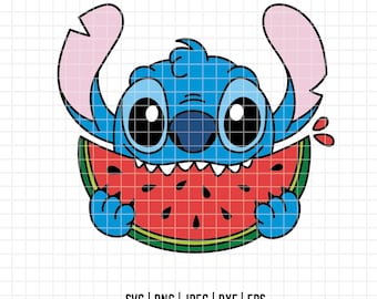 3170 - Stitch anguria SVG, EPS, PNG - Lilo e Stitch Clipart vettoriale. Buon Stitch DTF. Le avventure di Stitch DTF. Stitch disegno al tratto