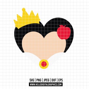 2343 - Evil queen&#39;s heart icon SVG, EPS, PNG -  Princess Snow White icons Clipart Vector. Snow White&#39;s apple and the Seven Dwarfs dtf