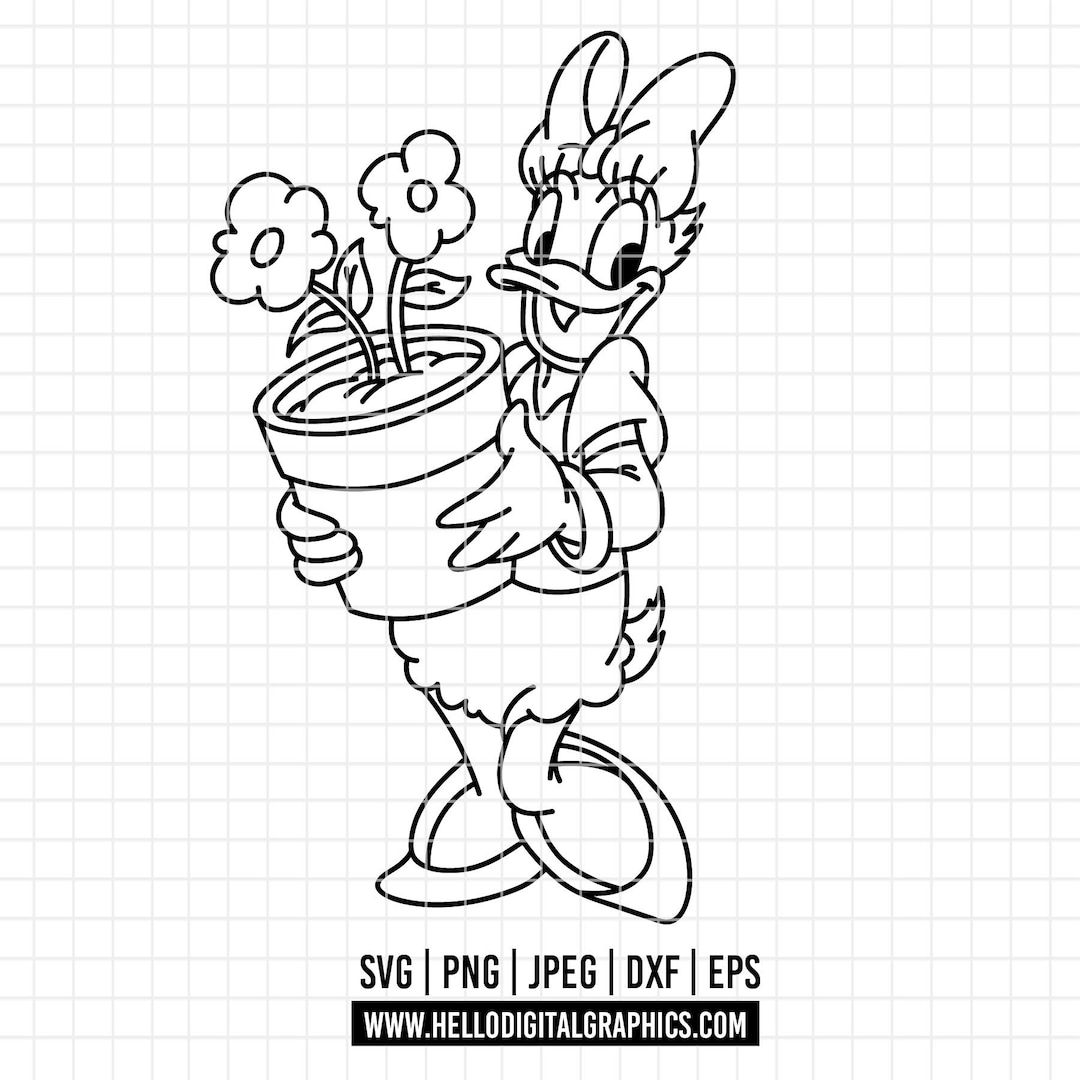 3834 - デイジーの庭師の線画（SVG、Eps、Jpeg、Dxf、Png