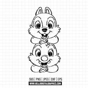 Puede incluir: Gráfico en blanco y negro de dos ardillas de dibujos animados apiladas una encima de la otra, sonriendo. La imagen incluye los tipos de archivo SVG, PNG, JPEG, DXF y EPS, junto con una dirección de sitio web.