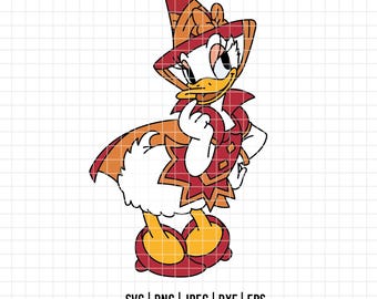 May include: A cartoon illustration of a duck wearing a witch costume in shades of red, orange, and white. The duck is wearing a pointed hat, cape, and a dress. The image includes the text "SVG | PNG | JPEG | DXF | EPS" and "WWW.HELLODIGITALGRAPHICS.COM".