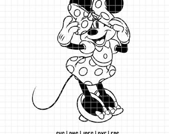 3030 - Minniee coquete SVG, EPS, PNG - Disneyy Minnie outline clipart vector. Minnie line art svg. Minnie dtf