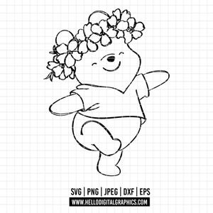 2429 - Winnie the pooh Kawai SVG, PNG, EPS- Winnie the pooh line art/Outline clipart vector. Winnie pooh and his adventures. Winnie Pooh dtf