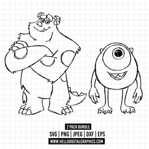 2211 - Mike and Sullivan outline pack SVG, PNG - The door of Boo, monster inc. Disneey clipart vector. Disney monster inc. Mike dtf
