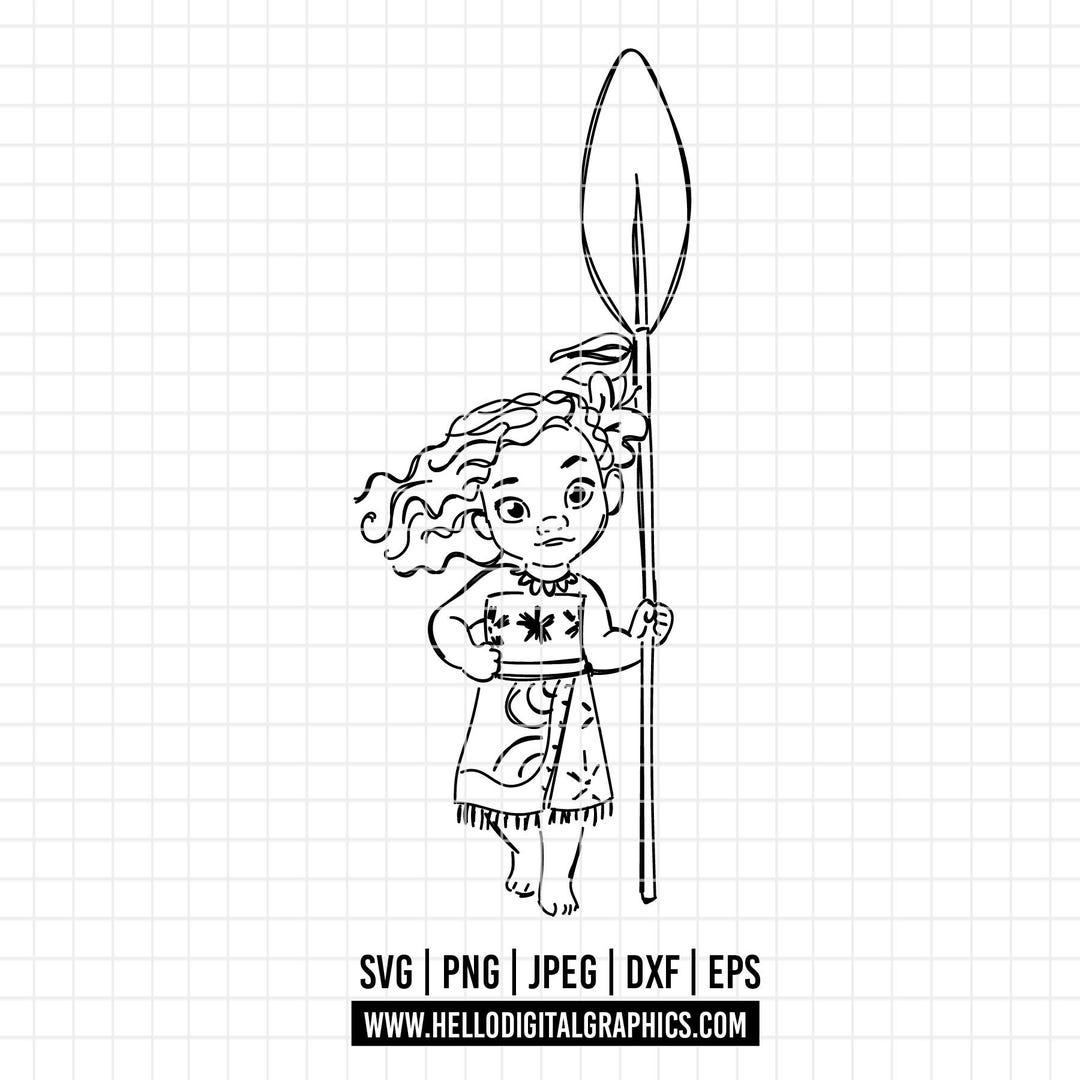 1907 - Little Moana Outline SVG, EPS, PNG- Baby Moana Clipart Vector ...