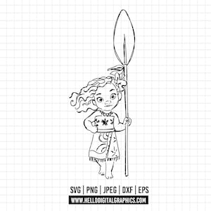 1907 - Little Moana outline SVG, EPS, PNG- baby Moana clipart vector. Moana line art svg. Princess Moana. Disney&#39;s Princess Polynesian svg