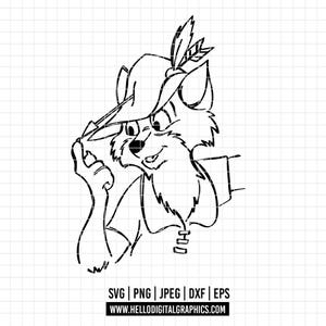 2257 - Robin Hood line art SVG, PNG, EPS - Disneey Robin Hood characters. Robin Hood iconic scenes line art dtf.