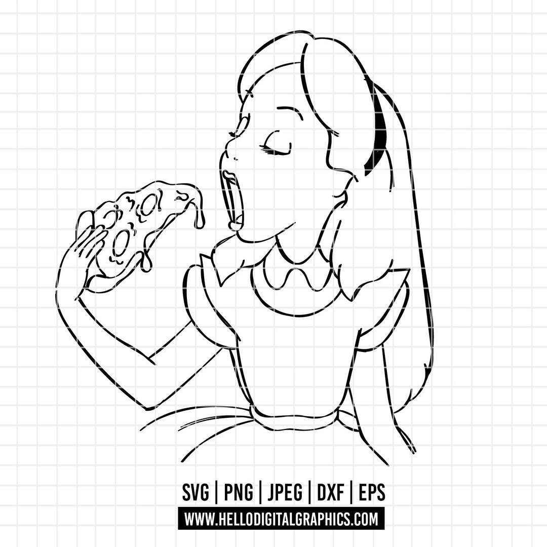 2151 - Alice Eating Pizza SVG, EPS, PNG - Alice in Wonderland Clipart ...