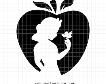 1888 - Silueta de Blancanieves SVG, EPS, PNG - Clipart vectorial de Blancanieves. Arte lineal SVG de Blancanieves. Manzana embrujada de Blancanieves. Archivo DTF de Blancanieves.