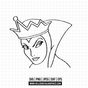 3151 - Evil Queen, snow white SVG, EPS, PNG - Disneyy villains clipart. Evil Queen dtf, Evil Queen outline - line art. Snow white&#39;s villains
