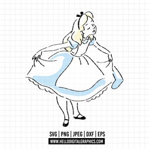 3196 - Alicee in wonderland in her dress SVG, EPS, PNG - classic Alice in wonderland clipart vector. Disneyy Alice in wonderland dtf