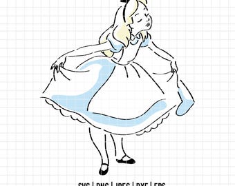 3196 - Alice in Wonderland in haar jurk SVG, EPS, PNG - klassieke Alice in Wonderland-clipartvector. Disneyy Alice in Wonderland dtf