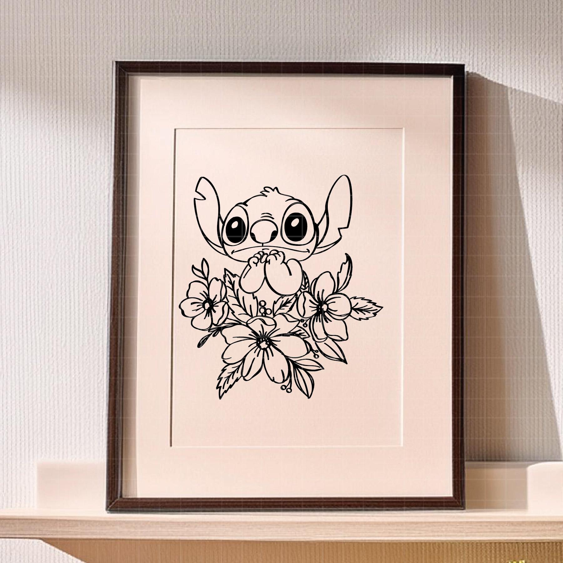 3103 - スティッチの花 SVG、EPS、PNG - リロ＆スティッチの線画
