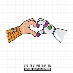 2334 - Corazón de Toy Story (dtf) SVG, PNG, EPS - Clipart de Buzz y Woody de Toy Story, Disney. Los amigos de Andy. Arte lineal de "Juguetes para siempre" de Andy.