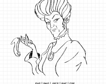 2159 - Lady Tremaine in formato SVG, PNG, EPS - Schizzo dei personaggi Disney di Cenerentola. Lady Tremaine, cattiva Disney