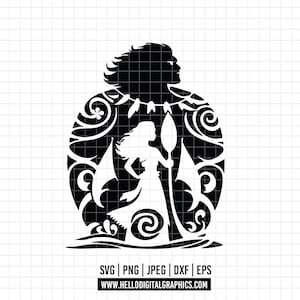 1951 - Moana and Maui SVG, EPS, PNG- Moana and Maui silhouette clipart vector. Moana Mahori svg. Princess Moana. Disney&#39;s Moana dtf