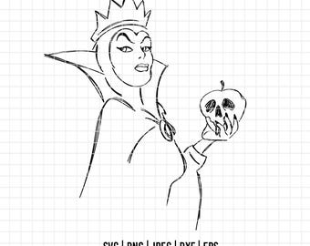 2160 - Evil Queen to snow white line art SVG, EPS, PNG - Disneyy villains clipart. Evil Queen dtf. Snow white's villains