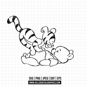 2213 - Little Winnie pooh and tiger SVG, EPS, PNG - baby Winnie pooh and tiger clipart vector. Winnie pooh sketch svg. Disney pooh dtf