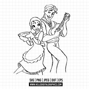 2233 - The princess and the frog SVG, EPS, PNG - Princess Tiana and naveen Clipart Vector. Disneey Tiana princess and Frog outline