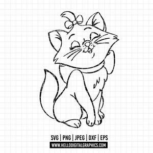 2431 - マリー、おしゃれキャット SVG、EPS、PNG - ディズニー マリー dtf、おしゃれキャット クリップアート ベクター。おしゃれキャットのキャラクター マリー。おしゃれキャット SVG。