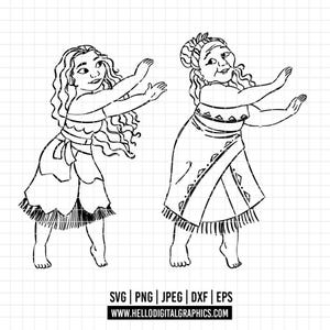 1919 - Moana & Tala outline SVG,EPS,PNG- Moana and Tala love&#39;s clipart vector. Moana grandmother&#39;s love line art svg. Moana and Tala outline