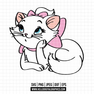 2619 - 猫のマリー、おしゃれキャット SVG、EPS、PNG - ディズニーのマリー dtf クリップアート ベクター。おしゃれキャットのキャラクター マリー。おしゃれキャットの冒険
