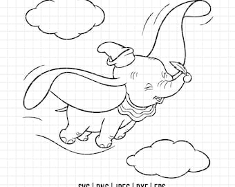 3068 - Dumbo che pianifica SVG, EPS, PNG - Vettore clipart di Dumbo. Scene iconiche di Dumbo, elefante Disney. Le avventure di Dumbo