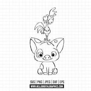 1911 - Pua svg, Heihei svg, Moana outline SVG, EPS, PNG- Moana line art clipart vector. Moana svg. Disney&#39;s Princess Polynesian Moana Dtf