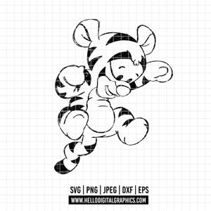 2217 - Little tiger to winnie pooh SVG, EPS, PNG - baby Winnie pooh and tiger clipart vector. Winnie pooh sketch svg. Disney pooh dtf