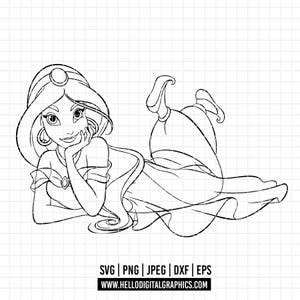 3020 - Princess Jasmine outline SVG, PNG, EPS - Disneyy Princess Jasmine sketch clipart vector. Jasmine dtf Line art svg.