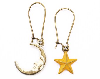 Moon and Star Charm Mismatched Charm Earrings